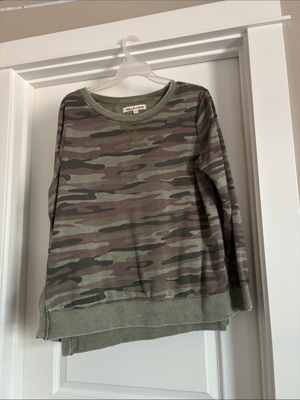 Wallflower Olive and Brown Camo Crewneck Sweatshirt